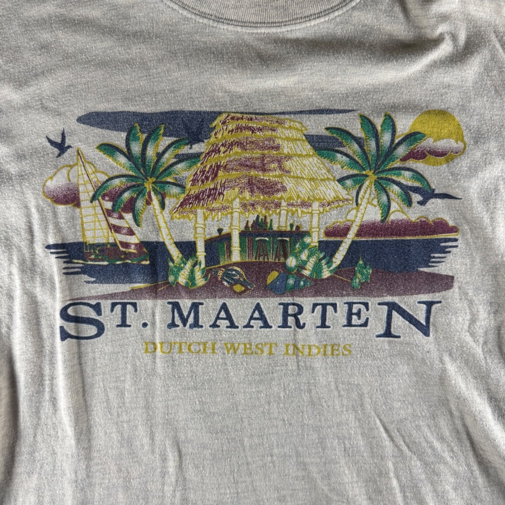 Caribbean T's St. Maarten Tee XL 21in Pit Oatmeal Cotton Vintage Tropical - Picture 4 of 6